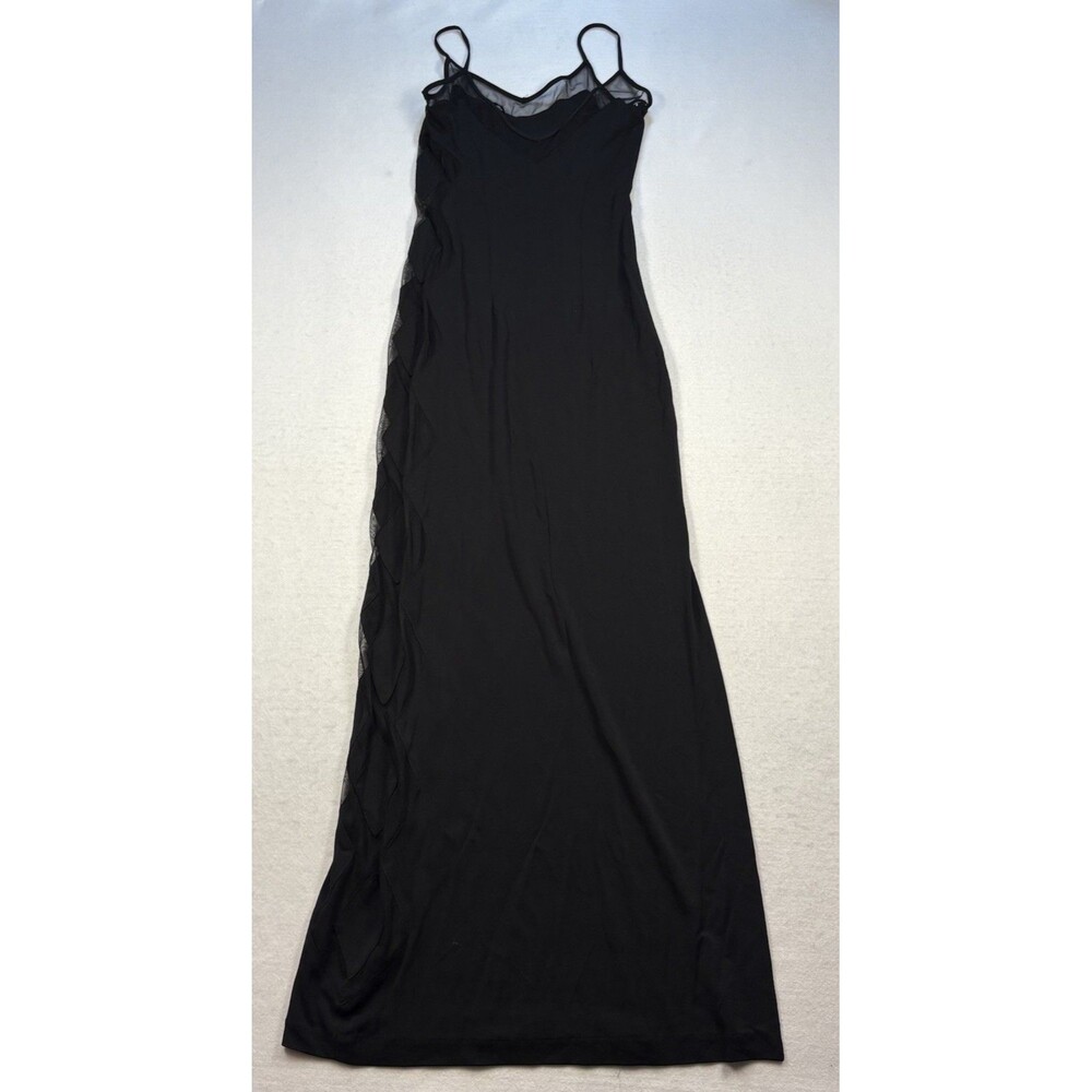 Hugo Buscati Black Mesh Side Cutout Maxi Gown - Size 4